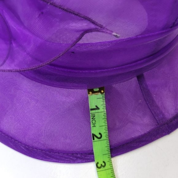 Purple Dress Hat Crushable Packable Deep Purple Satin Band and Pink Feathers - Picture 13 of 15
